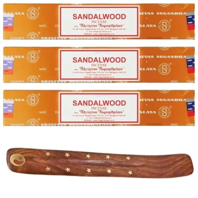 Image of 3x15g Incense Sticks with Holder for Meditation, Aromatherapy, Spa, Yoga, Relaxation, Healing, Weddings, Spirituality and Positivity (SANDLEWOOD 3PK)