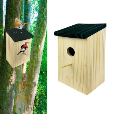Image of ADEPTNA Wooden Wild Bird Nest Box House for Small Birds Sparrows Blue Tit Great Tits Robin Ready Assembled