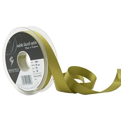 Image of Berisfords Double FACE Poly Satin Ribbon, Moss, 15 mm