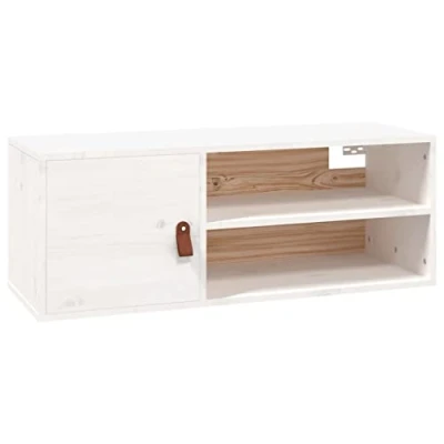 Image of vidaXL Wall Cabinet Solid Pine Wood Construction 4 Compartments and 1 Door Mounted White Finish 80x30x30 cm