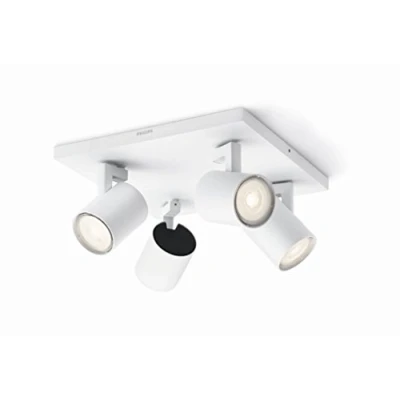 Image of Philips Runner 4 Spot Fixture [White Square] Adjustable Metal GU10 Light Heads. For Indoor Home Lighting, Livingroom, Bedroom.
