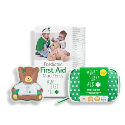Image of Mini First Aid Essentials Bundle Kit (74 Items) Kids for Travel, Home, Office &amp; Camping Teddy Hot Cold Gel Pack Paediatric Made Easy Book