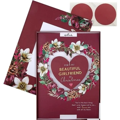 Image of Cards Hallmark Large Luxury Boxed Christmas for Girlfriend Traditional Heart and Verse Design