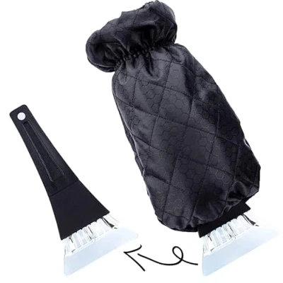 Image of Ice Scraper With Glove, Windscreen Scraper, Car Windshield Window Auto Winter Tool, Snow Remover Waterproof, Plastic Non Slip Handle, No Scratches