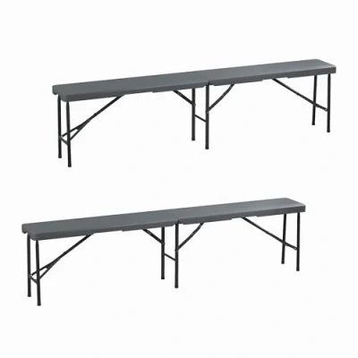 Image of Relaxdays Set of 2 Picnic Benches, Foldable, for Pub, Garden or Campsite, up to 150kg Each, HWD: 42 x 100 25 cm, Grey, 43 180 cm