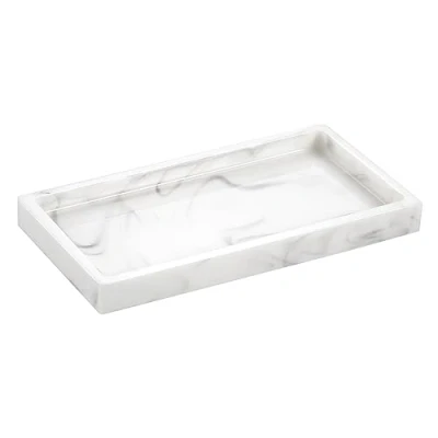 Image of Emibele Jewelry Organizer Resin Tray, Bathroom Kitchen Dresser Vanity Tray Dish Ring Holder Cosmetic for Candle Perfume Soap Shampoo Small Plant Home Decor, Mini Size Marble White
