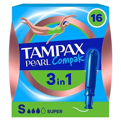 Image of Tampax Pearl Compact Super Applicator, Tampon for Comfort Protection and Discretion, 16 Count