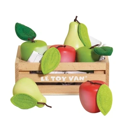 Image of Le Toy Van Wooden Honeybee Market Apples &amp; Pears Crate Supermarket Pretend Play Shop Food
