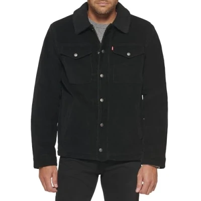 Image of Levi&#039;s Men&#039;s Sherpa Lined Trucker Jacket (Standard and Big &amp; Tall) Denim, Black Corduroy, S
