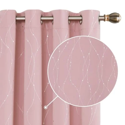 Image of Deconovo Dot Line Decorative Super Soft Thermal Insulated Energy Saving Blackout Curtains for Living Room Coral Pink 46 x 54 Inch 2 Panels