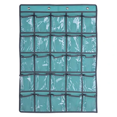 Image of Mentin Pocket Chart Hanging Organiser for Classroom Numbered Mobile Phone Wall Cabinet Over the Door Storage Holder, 25/36 Pockets (Blu02, 25 Pockets)