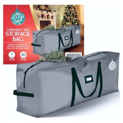 Image of HOLIDAY SPIRIT Christmas Tree Storage Bag Heavy Duty with Durable Reinforced Handles &amp; Zipper, Waterproof Protects from Moisture Dust (Fits a 7.5FT Tree, Charcoal)