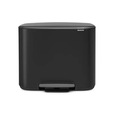 Image of Brabantia Bo Pedal Bin 3 x 11L Inner Buckets (Matt Black) Waste/Recycling Kitchen Soft Closing Lid