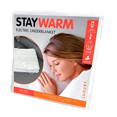 Image of STAYWARM® King Size Luxury Quality Electric Underblanket with Detachable Controller / 2 Heat Settings Cord Machine Washable Safe All Night Use 70w 130 x 120cm F904 White