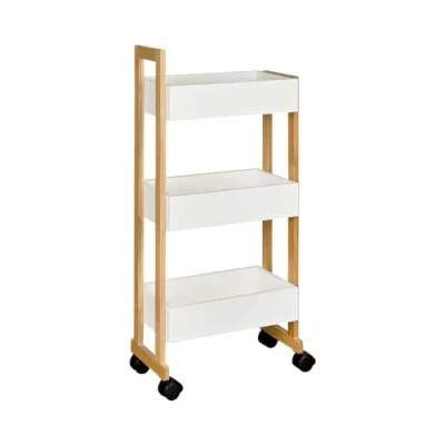 Image of 1PLUS Bamboo Bathroom Shelf with 3 Baskets and Lightweight Wheels