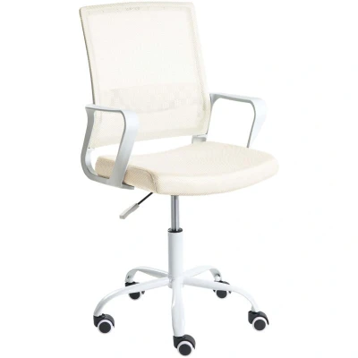 Image of Office Chair Off White Mesh Fabric Upholstery Adjustable Height Swivel Desk Computer Home EASE