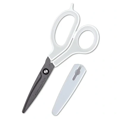 Image of PLUS FITCUT CURB Just grip [fluorine coating] SC 175AF White/Gray Sharp cutting and optimal comfort scissors [Japan Import]