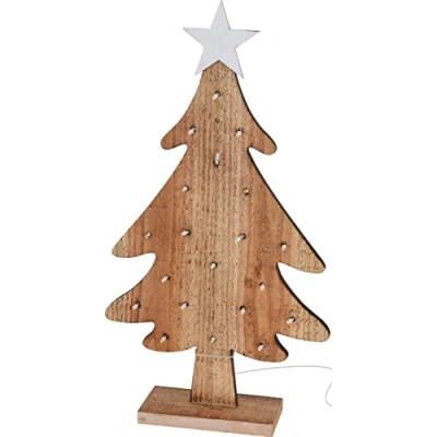 Image of LED Light Up Wooden Christmas Tree Festive Xmas Indoor Home Desk Table Top Decoration