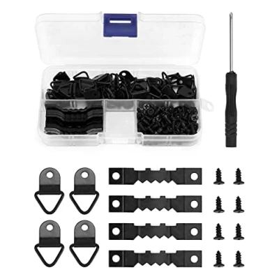 Image of QWORK® 251 Pcs Picture Hanging Kit, 50 x Sawtooth Hanger and D Ring with 150 Screws 1 Screwdriver for Photo Frame (Black)