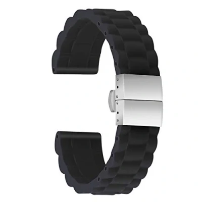 Image of ULLCHRO Silicone Watch Strap Replacement Rubber Band Waterproof Link Pattern 16mm, 18mm, 20mm, 22mm, 24mm Bracelet with Stainless Steel Deployment Buckle (24mm, Black)