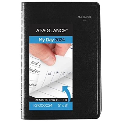Image of AT A GLANCE 2024 Daily Planner, DayMinder, Quarter Hourly Appointment Book, 5&quot; x 8&quot;, Small, Black (G1000024)
