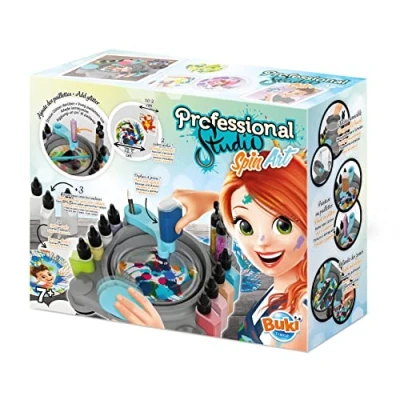Image of BUKI France Professional Studio Spin Art. Arts &amp; Crafts Kit Supplies. Kids Painting Set with Paint, Glitter Accessories. DIY Creative Paint Machine for Children. Gift Suitable Boys Girls 7+