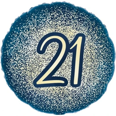 Image of 18&quot; Metallic Glitter Happy 21st Birthday Navy Gold Foil Balloon