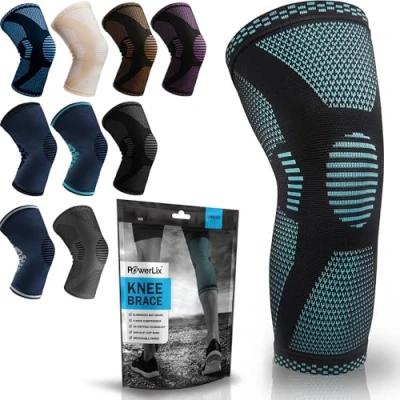 Image of POWERLIX Knee Support for Women/Men, Brace Compression Sleeve Arthritis, Joint Pain, Ligament Injury, Meniscus Tear, ACL, MCL, Tendonitis, Squats, Sports, Light Blue, XLarge