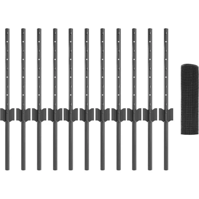 Image of vidaXL Welded Wire Fence with 11 U Posts Grey 0.4x25 m Steel