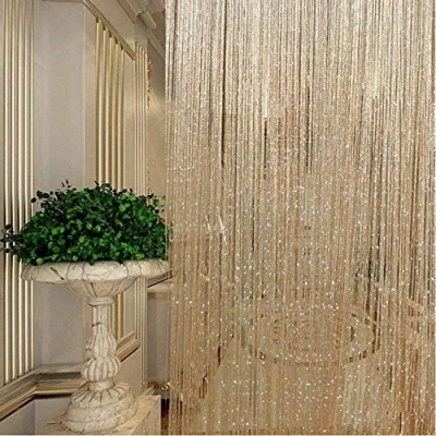 Image of TRIXES Dew Drop Gold String Curtain Panel 90 x 200 cm Waterfall Effect Glitter Thread Partition Divider Home Decor Accessory Perfect as a Fly Screen for Doors Doorways and Windows