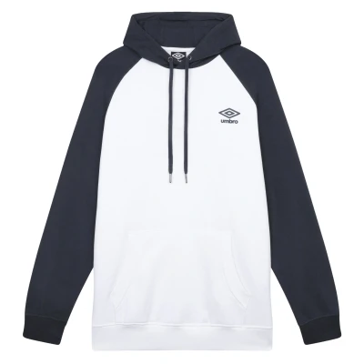 Image of Umbro Mens Core Raglan Hoodie (White/Collegiate Blue) Size Large