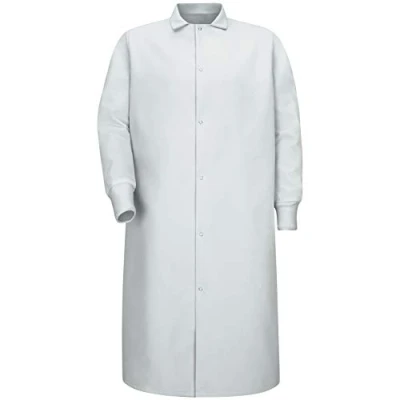 Image of Red Kap Men&#039;s Gripper Front Spun Polyester Pocketless Butcher Coat with Knit Cuffs, White, XXXL
