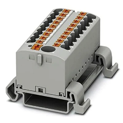Image of PHOENIX CONTACT PTFIX 6/18X2.5 NS35A GY Distribution Block with Horizontal Orientation and Integrated Input, 690 V, 24 A, Number of Ports 19, Cross Section 0.14 mm² 4