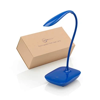 Image of Auraglow Wireless Rechargeable Flexible Adjustable Gooseneck LED Desk Lamp, Touch Control Dimmable Reading Light for Home, Office, Work and Study Blue 1 Pack