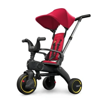 Image of DOONA Liki Baby Trike S1 Premium Foldable Toddler Tricycle with parent handle for ages 10 Months to 3 Years Flame Red