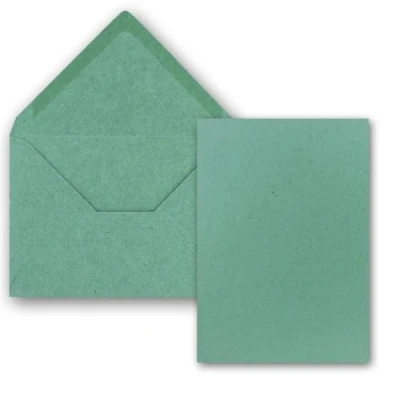 Image of 25 x Single Card Sets Kraft Paper with Envelopes DIN A6/C6 in Eucalyptus Green 14.8 10.5 cm Unfolded