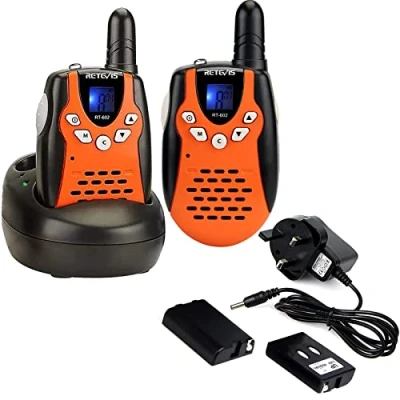 Image of Retevis RT602 Walkie Talkie Kids, Rechargeable Talkies, Li ion Battery and Charging Base, Flashlight 8CH VOX, Toys for Birthday Gifts, Games, School, Garden, Camping (1 Pair, Orange)