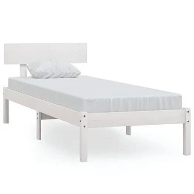 Image of vidaXL Bed Frame Base Platform White Solid Wood Small Single 75x190 cm Modern Pinewood Bedstead for Compact Spaces, Bedroom/Guest Room