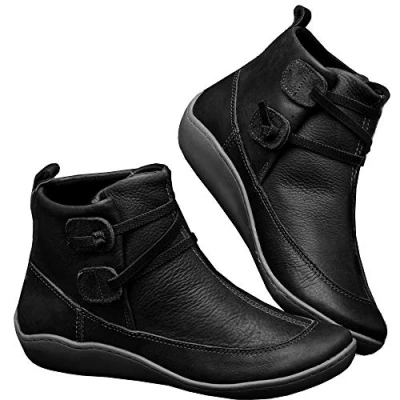 Image of Samko Flat Leather Boots for Women Casual Comfortable Winter Snow Boot Outdoor Antil Slip Shoes , 806 Black, 8 UK
