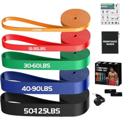 Image of Giiyr Resistance Bands Set for Men &amp; Women 4 Levels Exercise Band with Door Anchor, Pull Up Strength Training, Stretching, Powerlifting, Home Workouts, and CrossFit (5 Colors（5 125LBS）)