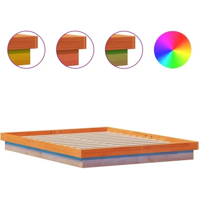 Image of vidaXL LED Bed Frame without Mattress Wax Brown 150x200 cm King Size Solid Wood
