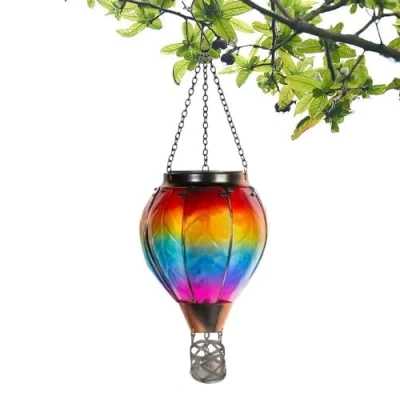 Image of Hot Air Balloon Solar Lantern with Flickering Flame Light Effect Garden Ornaments Led Lights Outdoor for Porch Yard (A)
