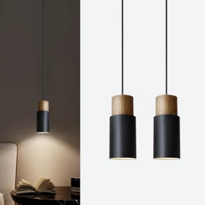 Image of ouglres Black Pendant Lights for Kitchen Island,2pack Wood Lamp with Aluminum Lampshade,Modern Island Light Cuisine,Dinning Table,Bedroom Nightstand,Bar,Farmhouse,Height Adjustable,E27