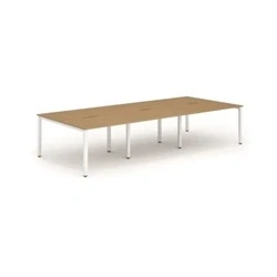 Image of Evolve B2B White Frame Bench Desk 1200 Oak (6 Pod) BE280
