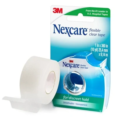 Image of 3M 77 Nexcare Flexible Clear First Aid Tape: 1 in. x 30 ft. (Clear) +with Dispenser