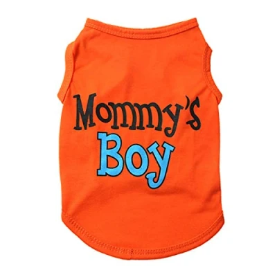 Image of Dog Shirts for Small Medium Dogs, Pet Summer T Mommy&#039;s Boy Letter Printed Breathable Clothes Puppy Shirt Sweatshirt Tshirt Vest Dogs Orange M