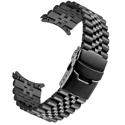 Image of Kai Tian Tapered Watch Straps for Men 23mm Three dimension Stainless Steel Band with Curved Ends Replacement Strap Black