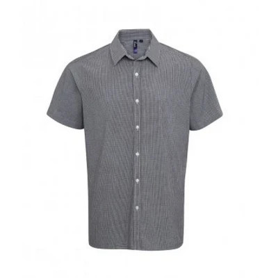 Image of Premier Mens Gingham Short Sleeve Shirt (Black/White) Cotton Size X Large