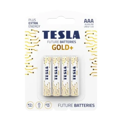 Image of TESLA BATTERIES GOLD+ AAA Maximum Power Alkaline Batteries, 10 Year Shelf Life, A Long lasting Battery Leak free, 4 count [Pack of 1]