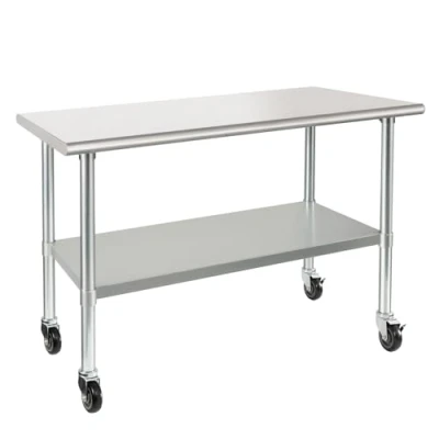 Image of HARDURA Stainless Steel Table with Wheels 61x122cm Casters Heavy Duty Commercial Food Preparation Work Tables Undershelf and Galvanized Legs for Restaurant Kitchen Bar Hotel Garage